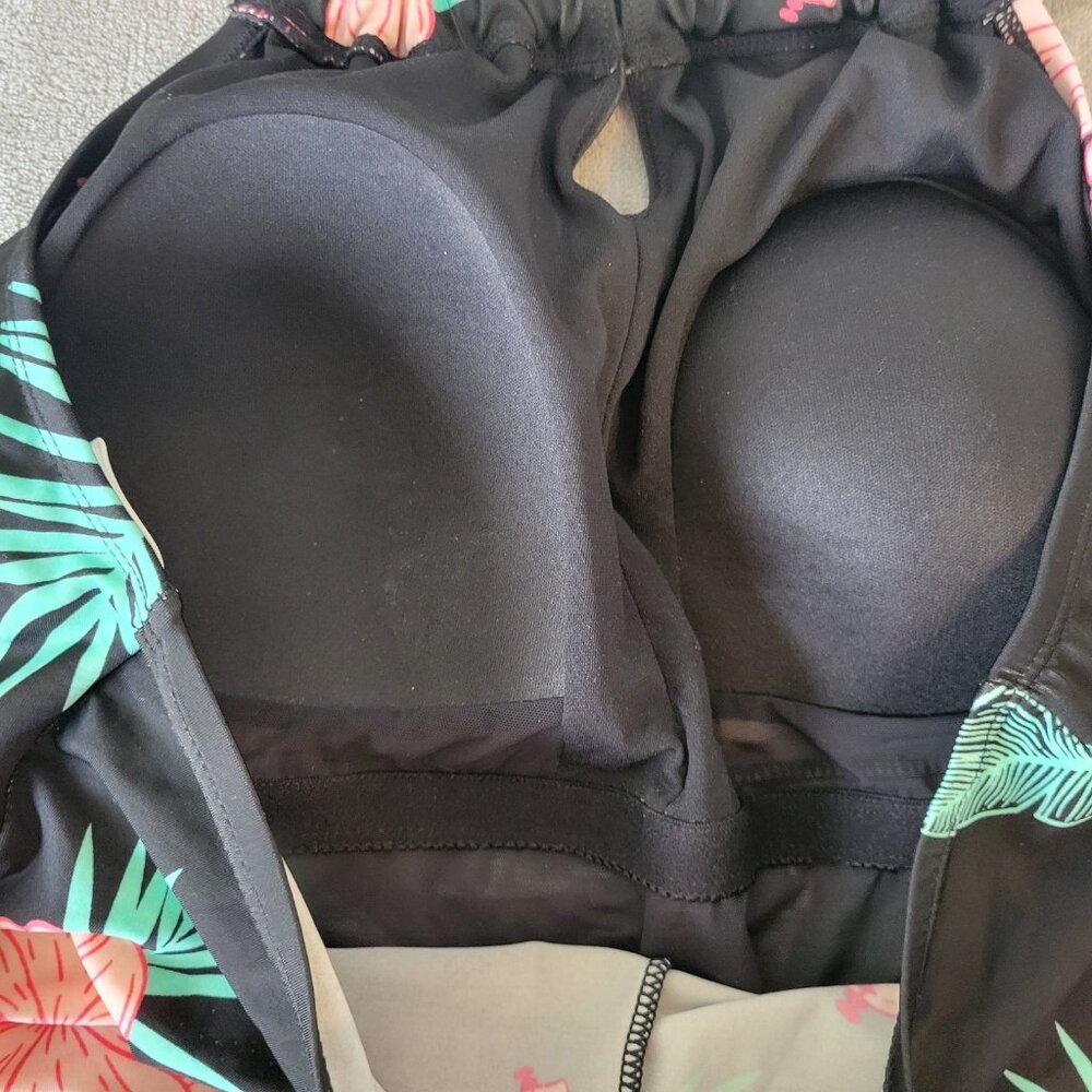 Crane Womens Swimsuit XXL Plus One Piece Halter Keyhole Pink Black FLO97E - Picture 9 of 12